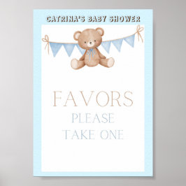 Blue Teddy Bear Baby shower Sign Poster