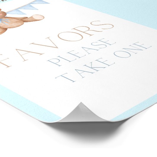 Blue Teddy Bear Baby shower Sign Poster (Hoek)