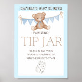 Blue Teddy Bear Baby shower Sign Poster (Voorkant)