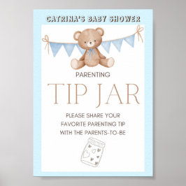 Blue Teddy Bear Baby shower Sign Poster