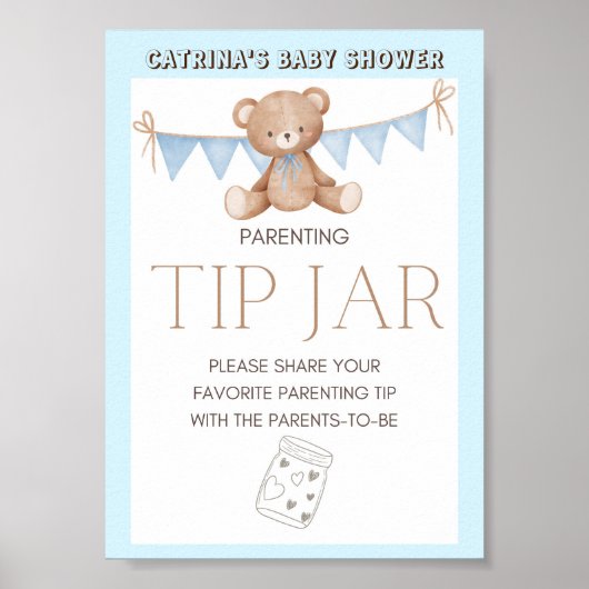 Blue Teddy Bear Baby shower Sign Poster (Voorkant)