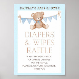 Blue Teddy Bear Baby shower Sign Poster