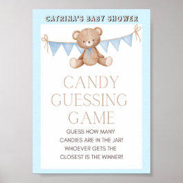 Blue Teddy Bear Baby shower Sign Poster