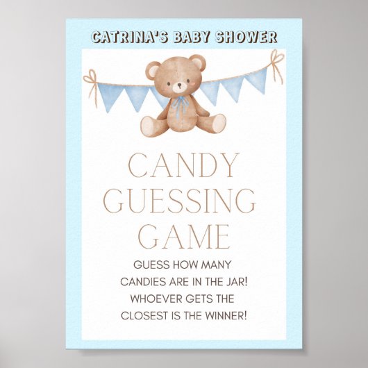 Blue Teddy Bear Baby shower Sign Poster (Voorkant)