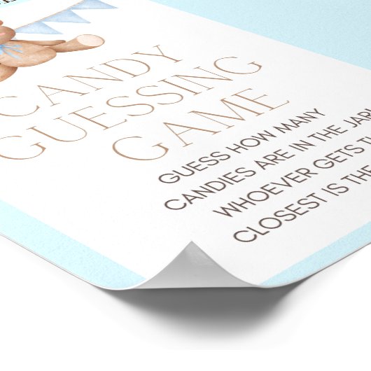 Blue Teddy Bear Baby shower Sign Poster (Hoek)