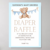 Blue Teddy Bear Baby shower Sign Poster (Voorkant)