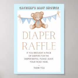 Blue Teddy Bear Baby shower Sign Poster