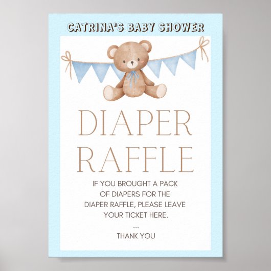Blue Teddy Bear Baby shower Sign Poster (Voorkant)