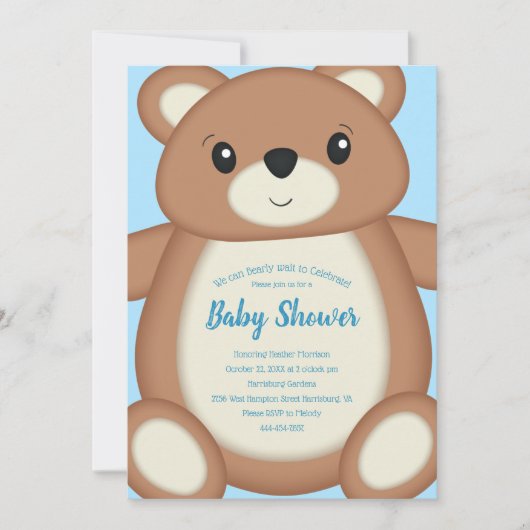 Blue Teddy Bear Baby shower - Stijl 1 Kaart (Voorkant)