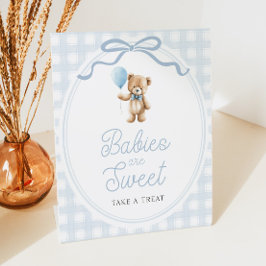Blue Teddy Bear Baby Shower Sweets Table Reclamebord Met Voetstuk