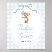 Blue Teddy Bear Baby Shower Sweets Table Sign Poster (Voorkant)