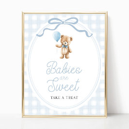 Blue Teddy Bear Baby Shower Sweets Table Sign Poster