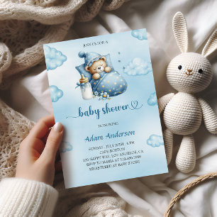 Blue Teddy Bear Baby shower Uitnodiging voor Jonge