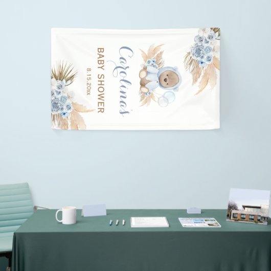 Blue Teddy Bear Baby shower Vinyl Banner (Beurs)