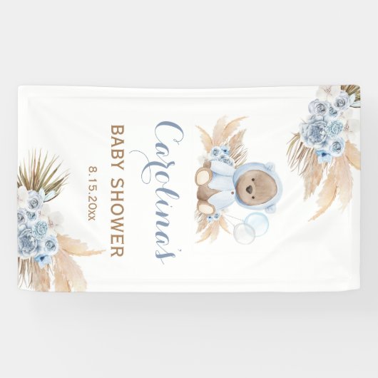 Blue Teddy Bear Baby shower Vinyl Banner (Horizontaal)
