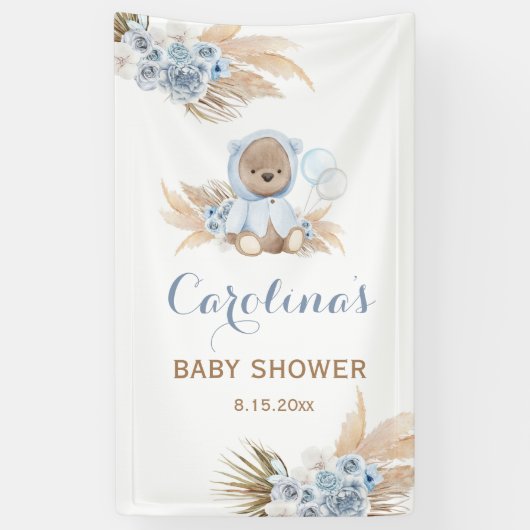 Blue Teddy Bear Baby shower Vinyl Banner (Verticaal)