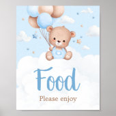 Blue Teddy Bear Baby shower Voedselbord Poster (Voorkant)