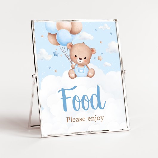 Blue Teddy Bear Baby shower Voedselbord Poster