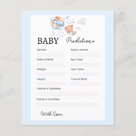 Blue Teddy Bear Baby shower voorspellingen Kaart