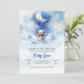 Blue Teddy Bear Baby shower We kunnen Barly Wachte Kaart (Staand voorkant)