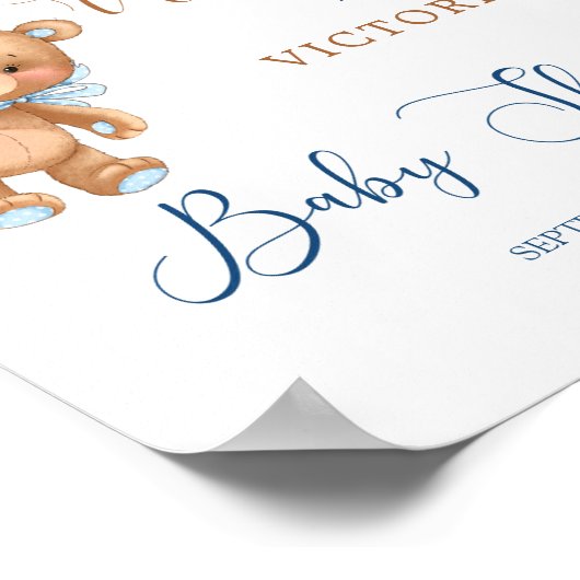 Blue Teddy Bear Baby shower Welcome Sign Poster (Hoek)