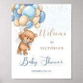 Blue Teddy Bear Baby shower Welcome Sign Poster (Voorkant)