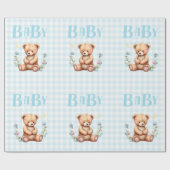 Blue Teddy Bear Baby Typografie Baby shower Cadeaupapier (Vlak)