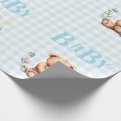 Blue Teddy Bear Baby Typografie Baby shower Cadeaupapier (Hoek)
