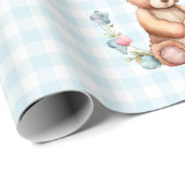 Blue Teddy Bear Baby Typografie Baby shower Cadeaupapier (Rol Hoek)