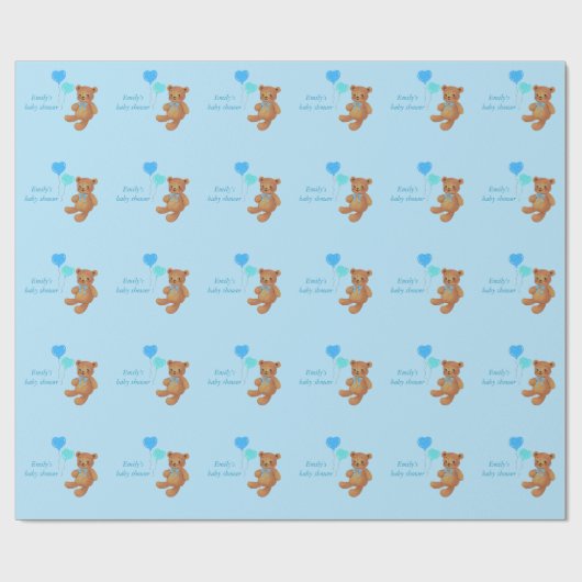 Blue Teddy Bear & Ballons Wrapping Cadeaupapier (Vlak)