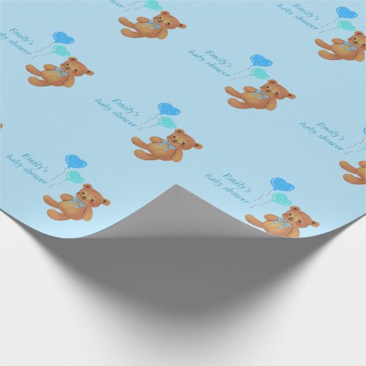 Blue Teddy Bear & Ballons Wrapping Cadeaupapier (Hoek)