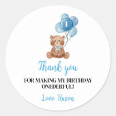 Blue Teddy Bear Balloon 1e Verjaardag Sticker (Voorkant)
