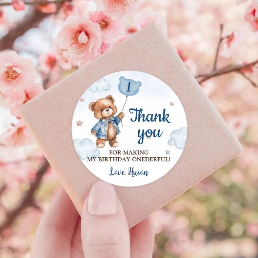 Blue Teddy Bear Balloon 1e Verjaardag Sticker