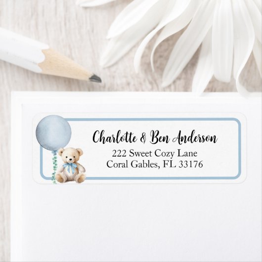 Blue Teddy Bear Balloon Address Label (Insitu)