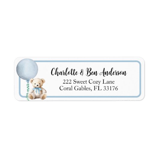 Blue Teddy Bear Balloon Address Label (Voorkant)
