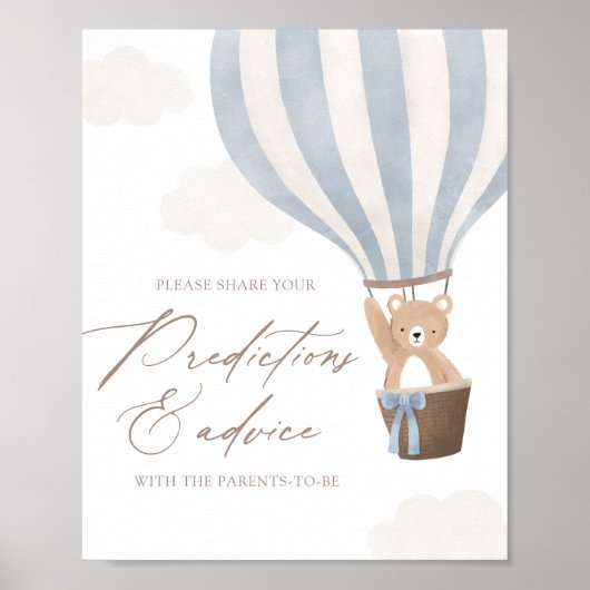 Blue Teddy Bear Balloon Baby shower Advies Poster (Voorkant)