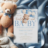 Blue Teddy Bear Balloon Barly Wait Baby shower Kaart
