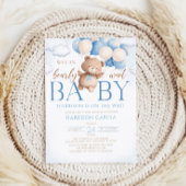 Blue Teddy Bear Balloon Barly Wait Baby shower Kaart