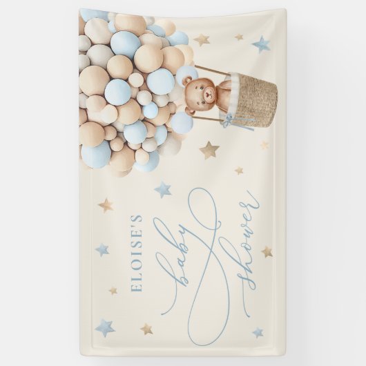 Blue Teddy Bear Balloon Barly Wait Baby shower Spandoek (Verticaal)