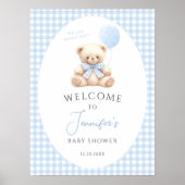 Blue Teddy Bear Balloon Bow Baby shower Welkom Poster (Voorkant)