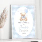 Blue Teddy Bear Balloon Bow Baby shower Welkom Poster