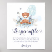 Blue Teddy Bear Balloon Diaper Raffle Poster (Voorkant)