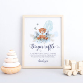Blue Teddy Bear Balloon Diaper Raffle Poster