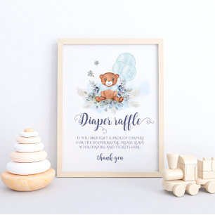 Blue Teddy Bear Balloon Diaper Raffle Poster