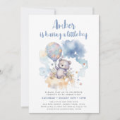 Blue Teddy Bear Balloon Leuk Jongen Baby shower Kaart (Voorkant)