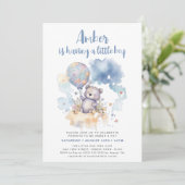 Blue Teddy Bear Balloon Leuk Jongen Baby shower Kaart (Staand voorkant)