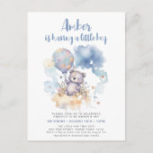 Blue Teddy Bear Balloon Leuk Jongen Baby shower Uitnodiging Briefkaart (Voorkant)