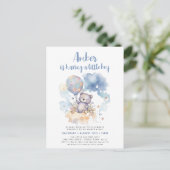 Blue Teddy Bear Balloon Leuk Jongen Baby shower Uitnodiging Briefkaart (Staand voorkant)