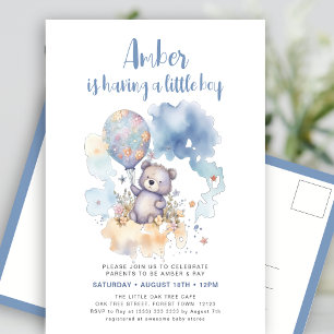 Blue Teddy Bear Balloon Leuk Jongen Baby shower Uitnodiging Briefkaart