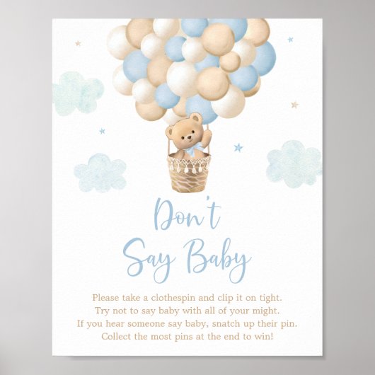 Blue Teddy Bear Balloon Zeg niet Baby spel Poster (Voorkant)